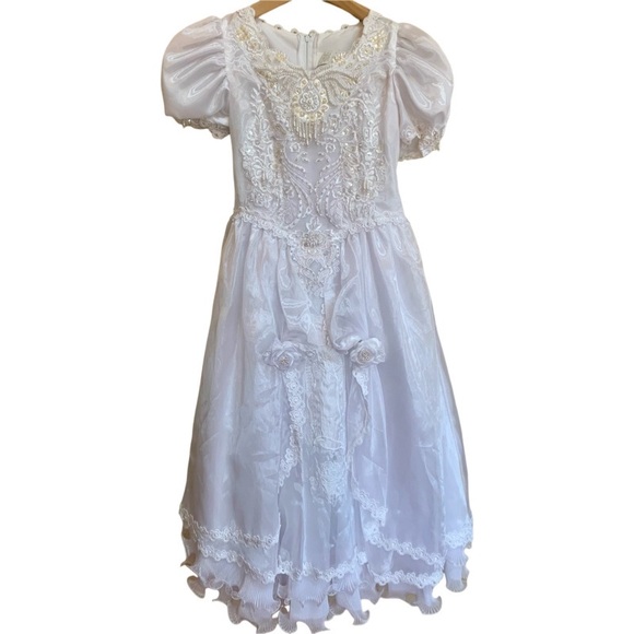 Angels Flower Girl Communion Dress Pearls Rhinestones Sequined Gown Girls Sz 7 - Picture 11 of 16